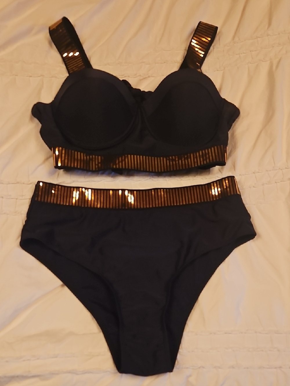 Black Bikini Set with Gold Accent Trim 1xl